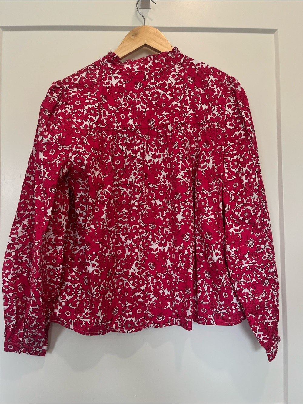 J. Crew Cotton Floral Long Sleeve Popover Blouse Top Pink Peasant Cottagecore S - Picture 9 of 11